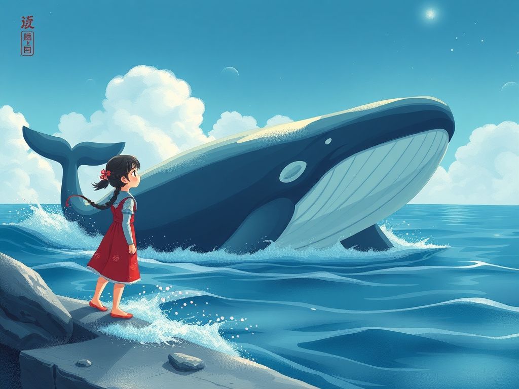 少女在海边与鲸鱼相遇的国漫封面